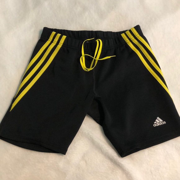 adidas black shorts with yellow stripes